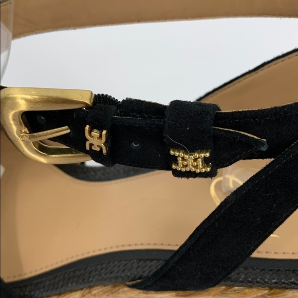 Sam Edelman April platform wedge espadrille sandal shoe black suede new 10 - Picture 5 of 6